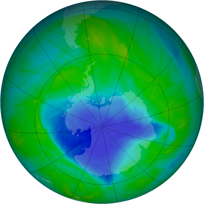 Antarctic ozone map for 12 December 2010